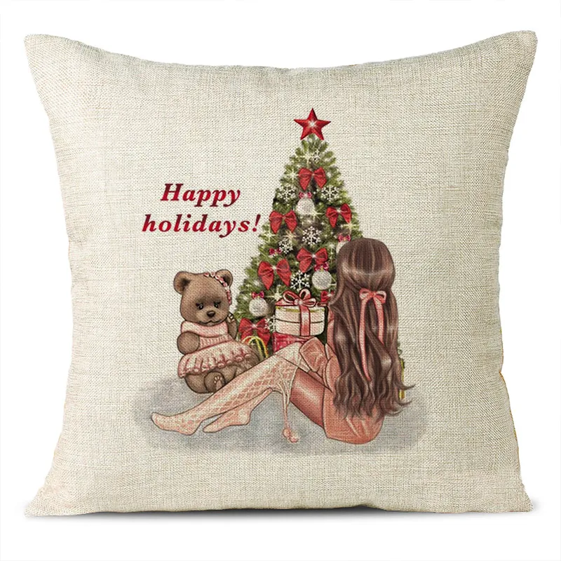 Christmas Themed Linen Pillowcase