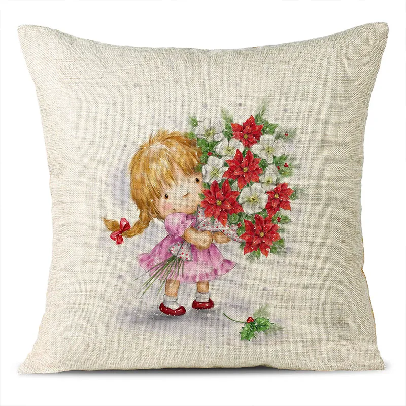 Christmas Themed Linen Pillowcase