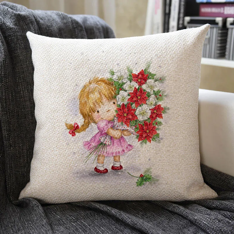Christmas Themed Linen Pillowcase