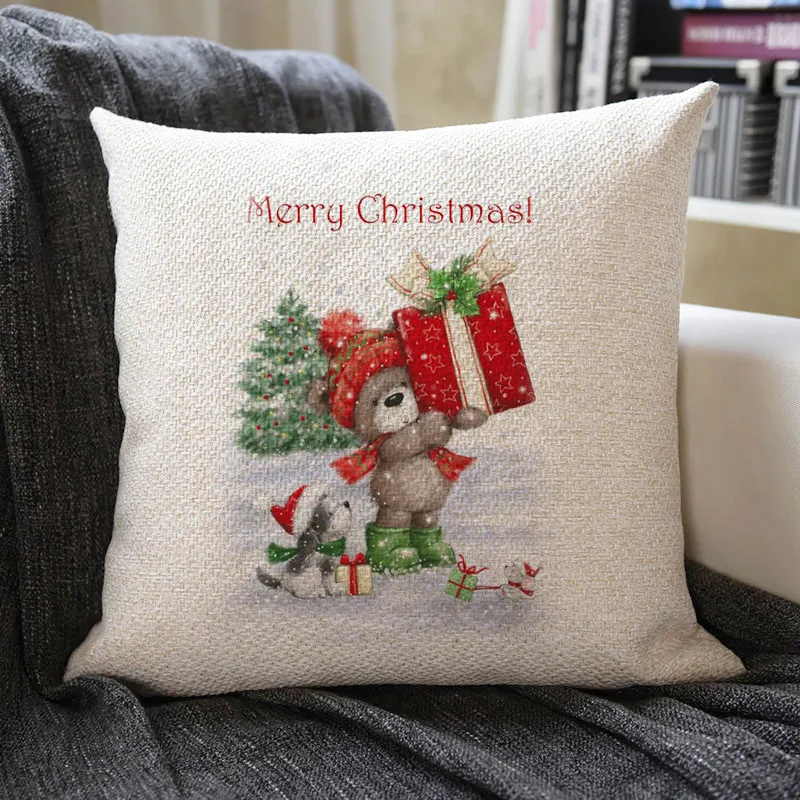 Christmas Themed Linen Pillowcase