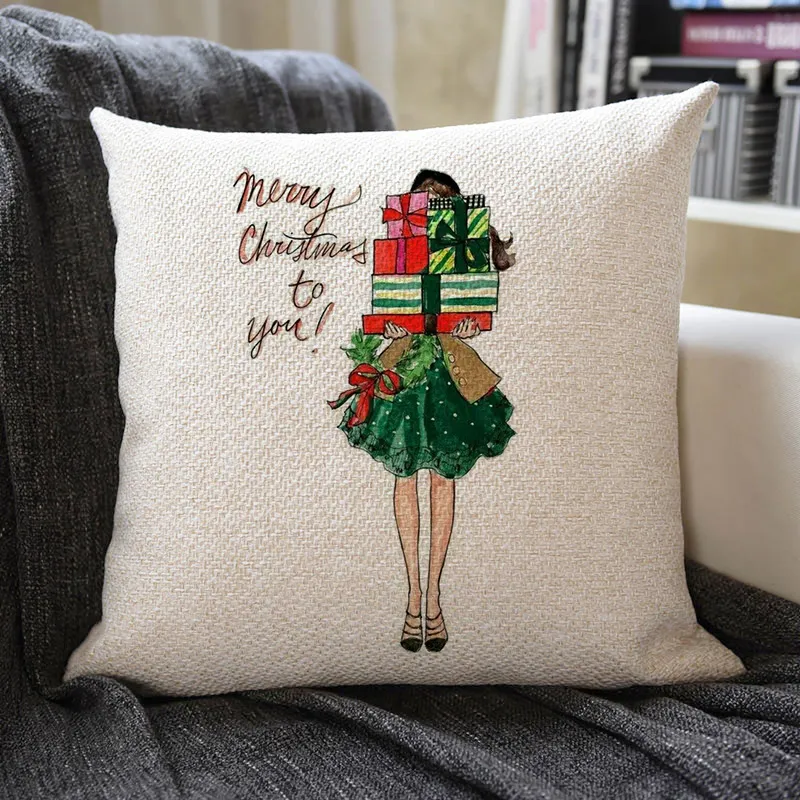 Christmas Themed Linen Pillowcase