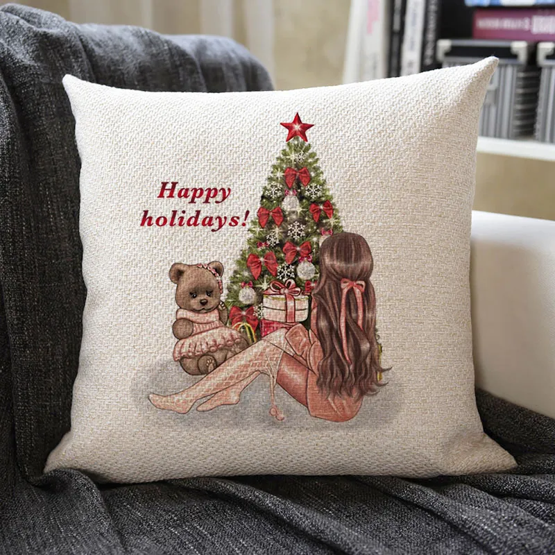 Christmas Themed Linen Pillowcase