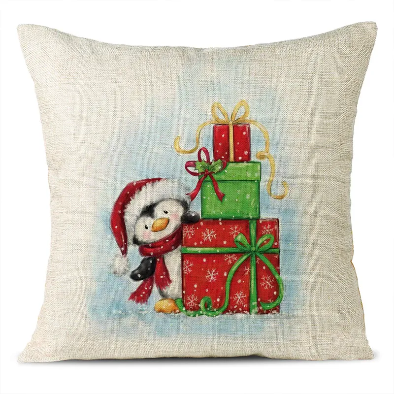 Christmas Themed Linen Pillowcase
