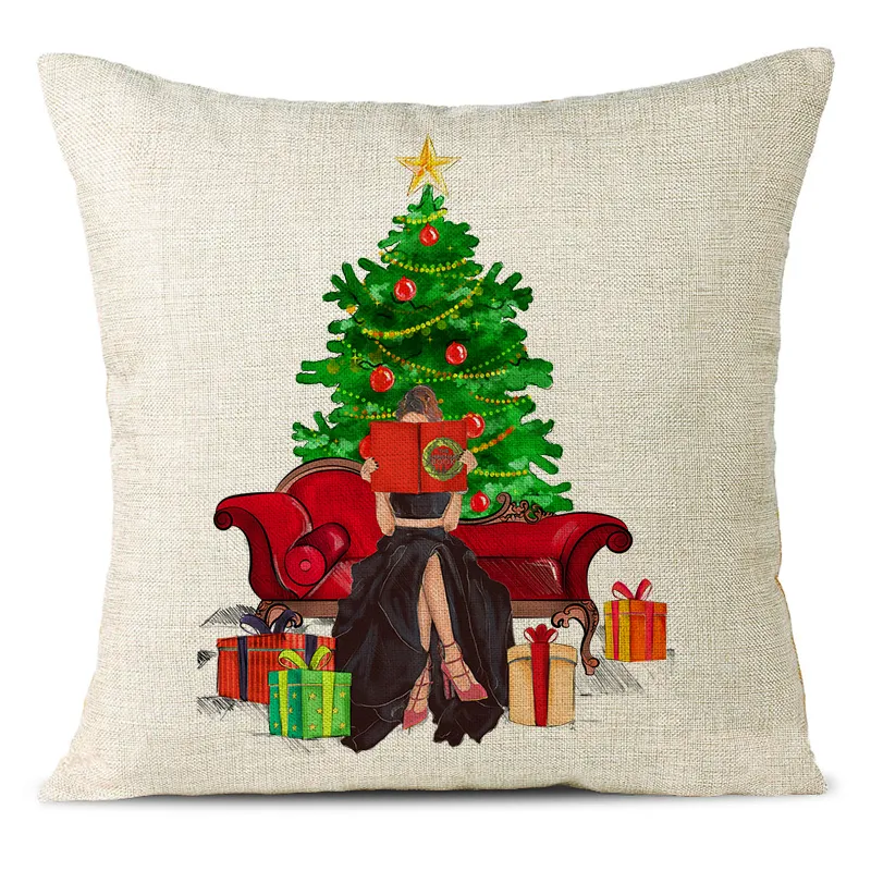 Christmas Themed Linen Pillowcase