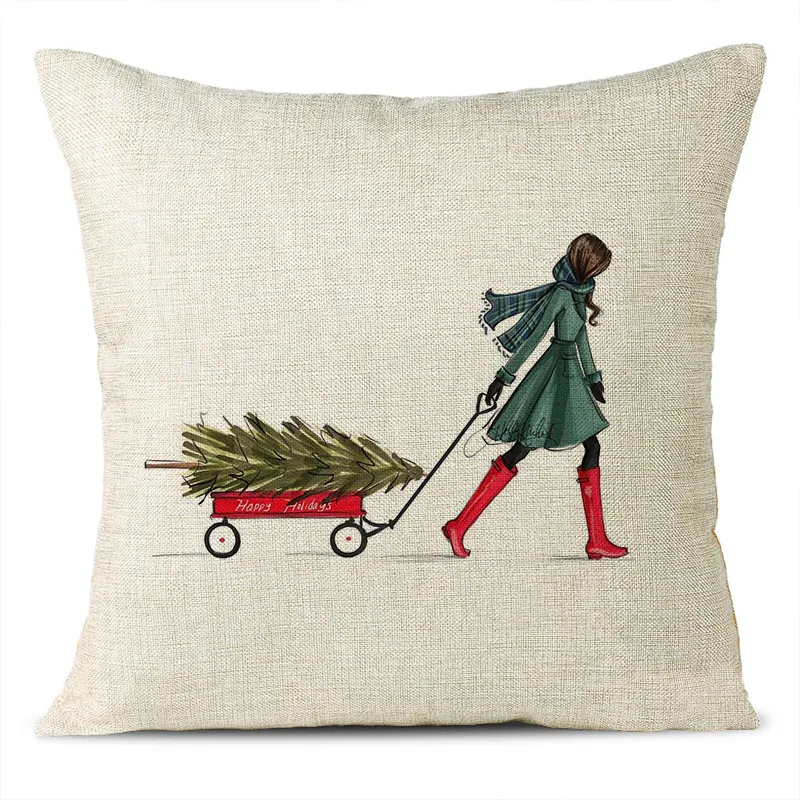 Christmas Themed Linen Pillowcase