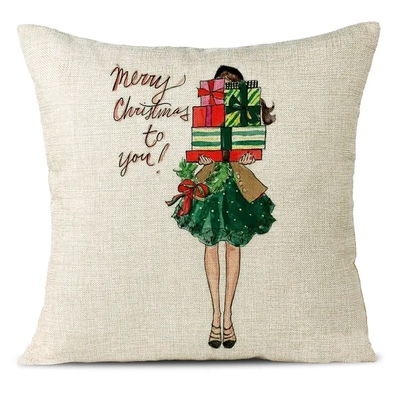 Christmas Themed Linen Pillowcase