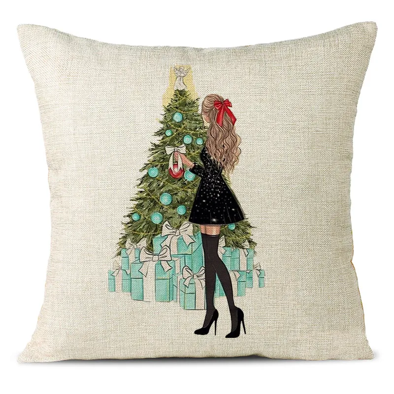 Christmas Themed Linen Pillowcase