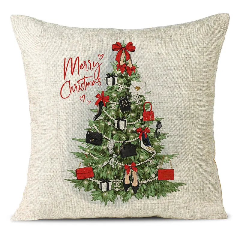 Christmas Themed Linen Pillowcase