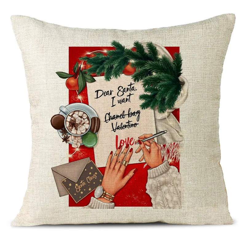 Christmas Themed Linen Pillowcase