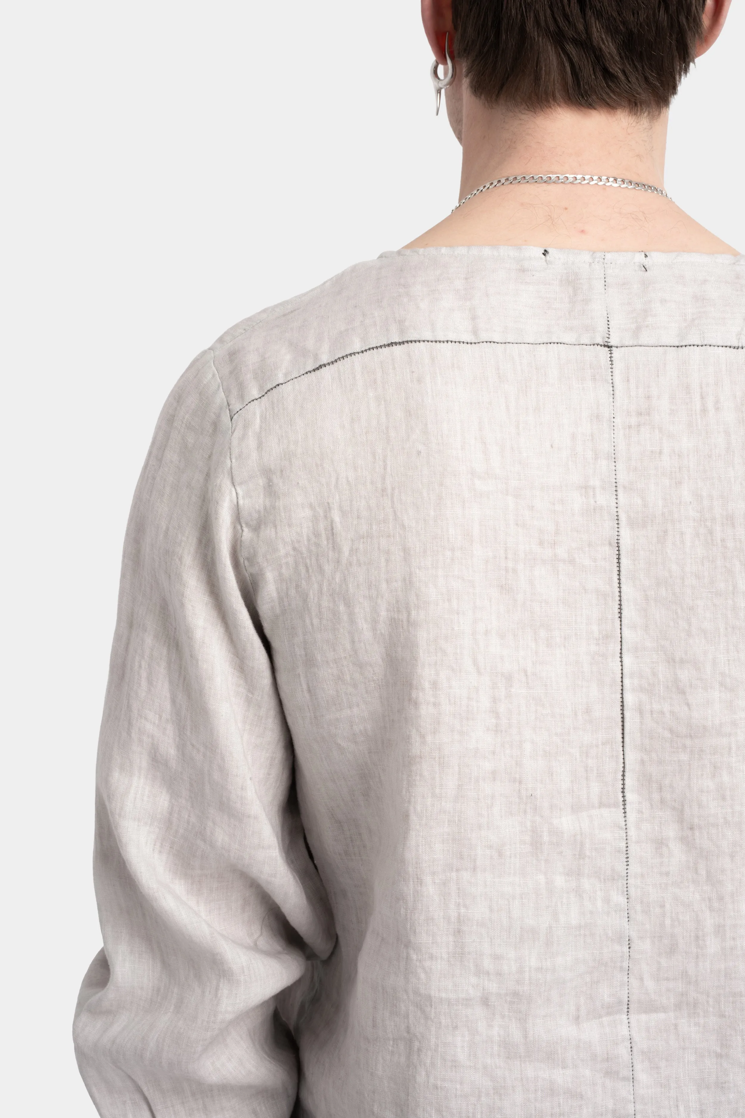 Collarless linen shirt, Light grey