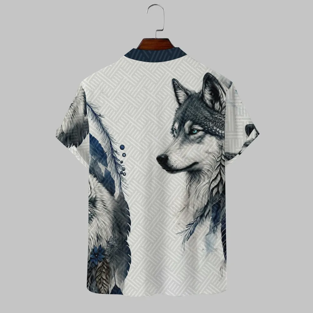 Comfortable Cotton And Linen Stand-Up Collar Half-Lapel Short-Sleeved Shirt 2405000685
