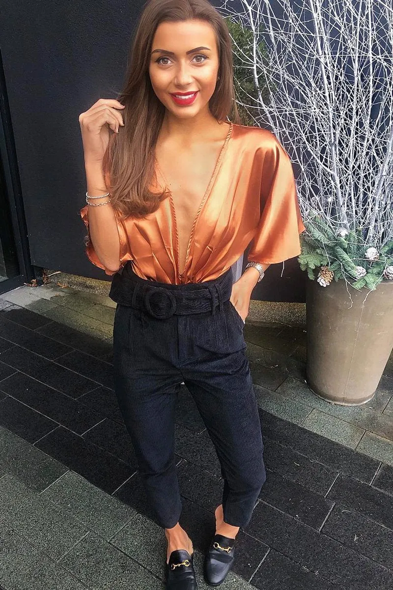 Copper Plunge Satin Bodysuit - Caelynn