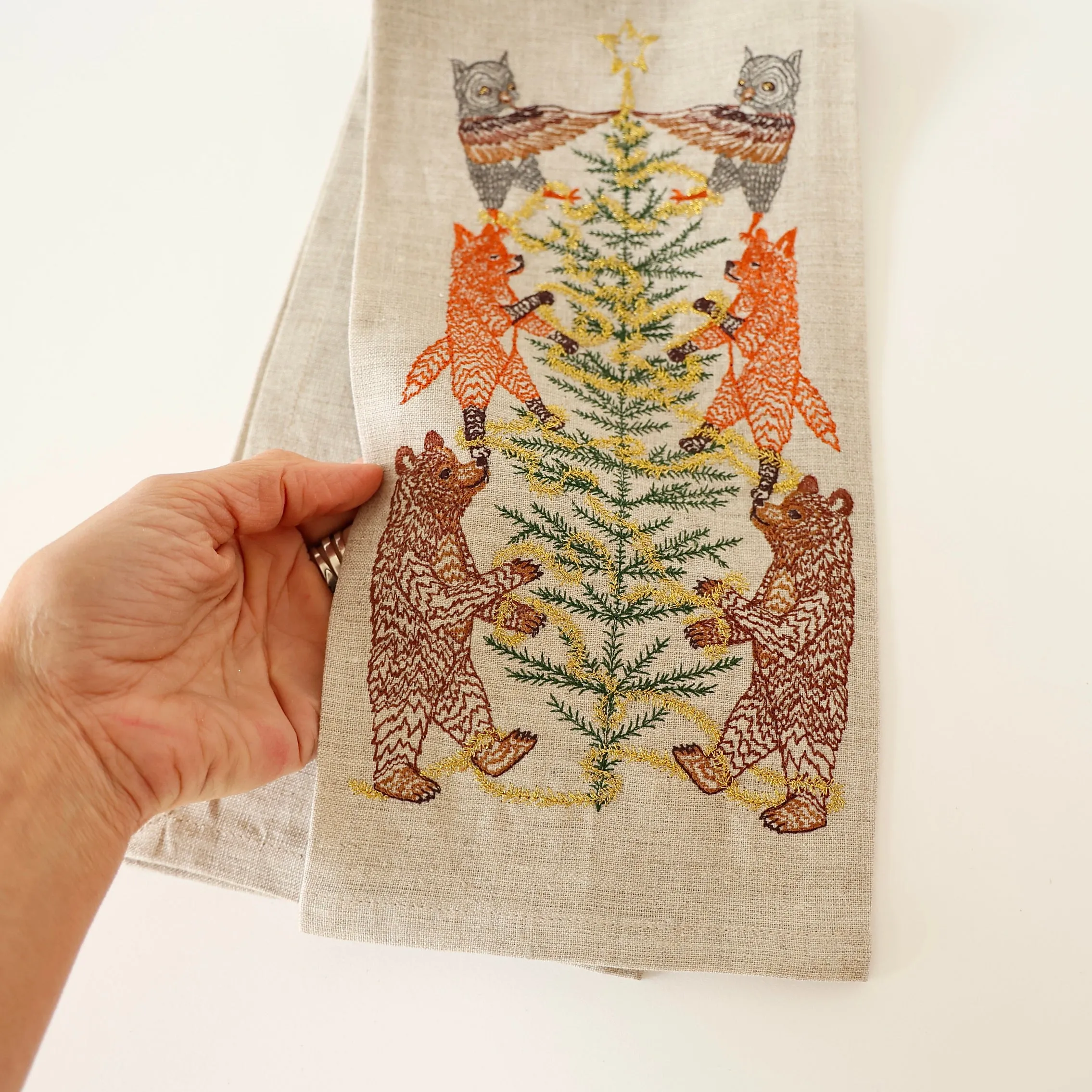 Coral & Tusk Holiday Tea Towel - Tree Decorating