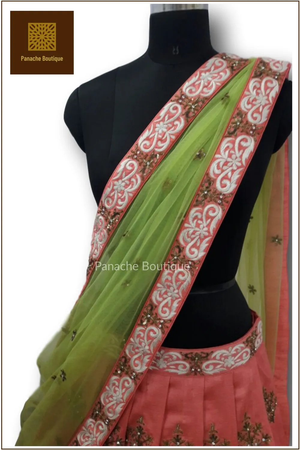 Coral and Lime Green Lehenga Choli