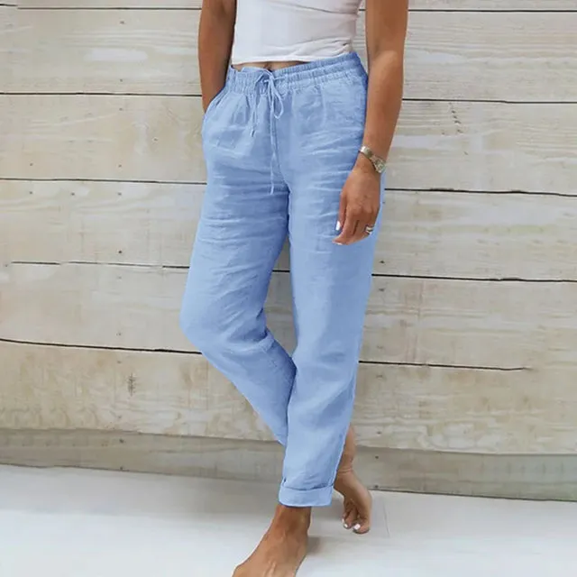 【Cotton and linen】Casual straight-cut trousers