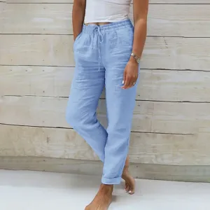 【Cotton and linen】Casual straight-cut trousers