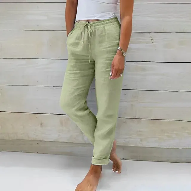 【Cotton and linen】Casual straight-cut trousers