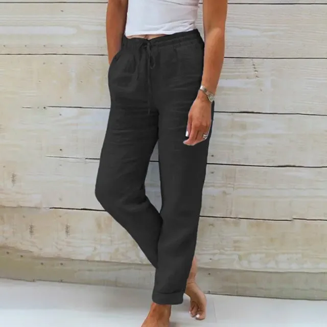 【Cotton and linen】Casual straight-cut trousers