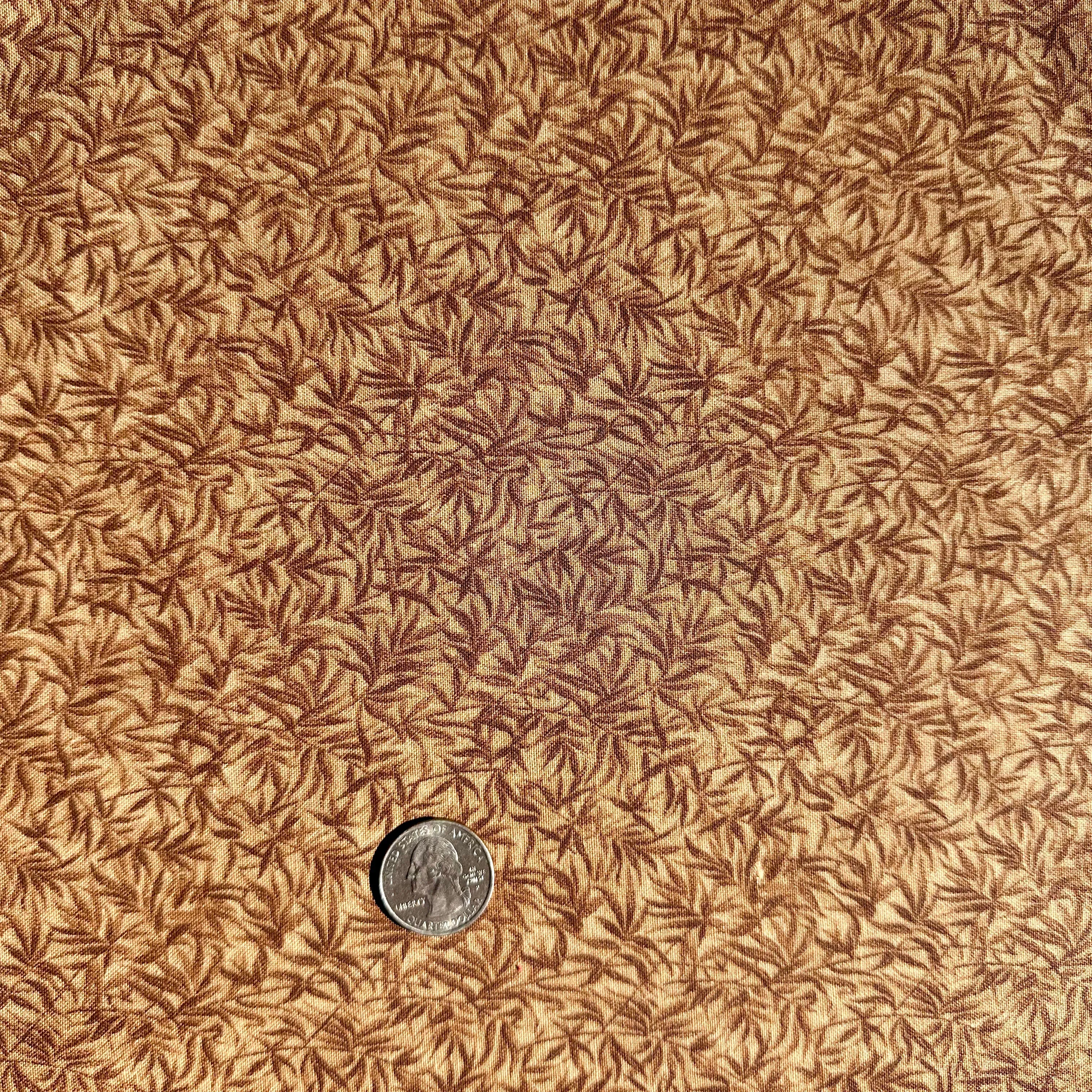 Cotton Fabric BTY Brown Tan Nature Tone Tonal Calico Bamboo Leaf Small Print