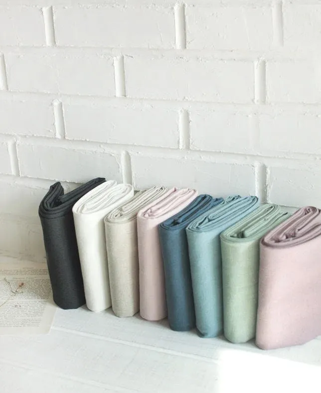 Cotton Linen Blend Solid Colors, Bio Washing, Dusty Purple, Dusty Blue, Emerald Blue, Mint Green , Pink, Natural Beige - By the Yard 18394-1