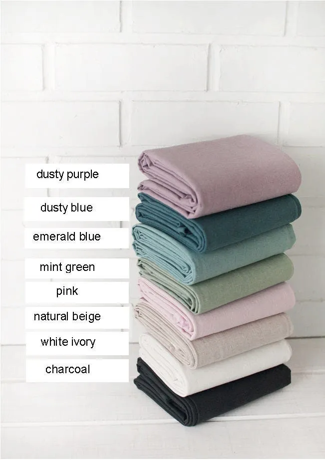 Cotton Linen Blend Solid Colors, Bio Washing, Dusty Purple, Dusty Blue, Emerald Blue, Mint Green , Pink, Natural Beige - By the Yard 18394-1