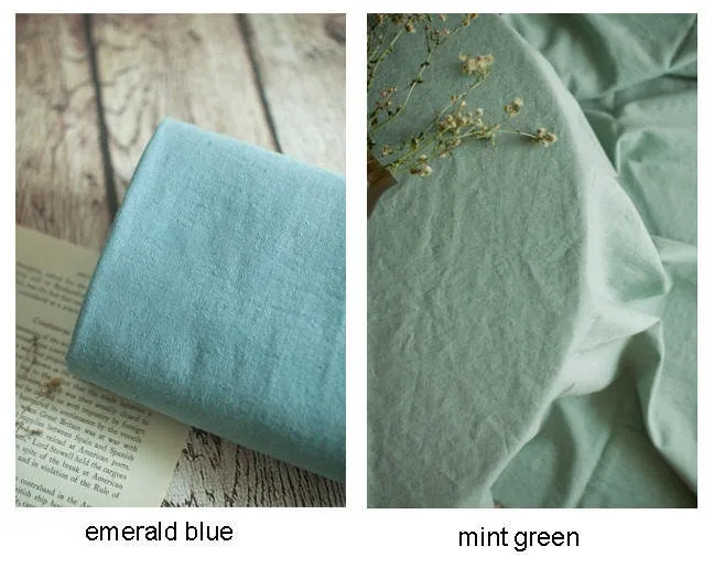 Cotton Linen Blend Solid Colors, Bio Washing, Dusty Purple, Dusty Blue, Emerald Blue, Mint Green , Pink, Natural Beige - By the Yard 18394-1