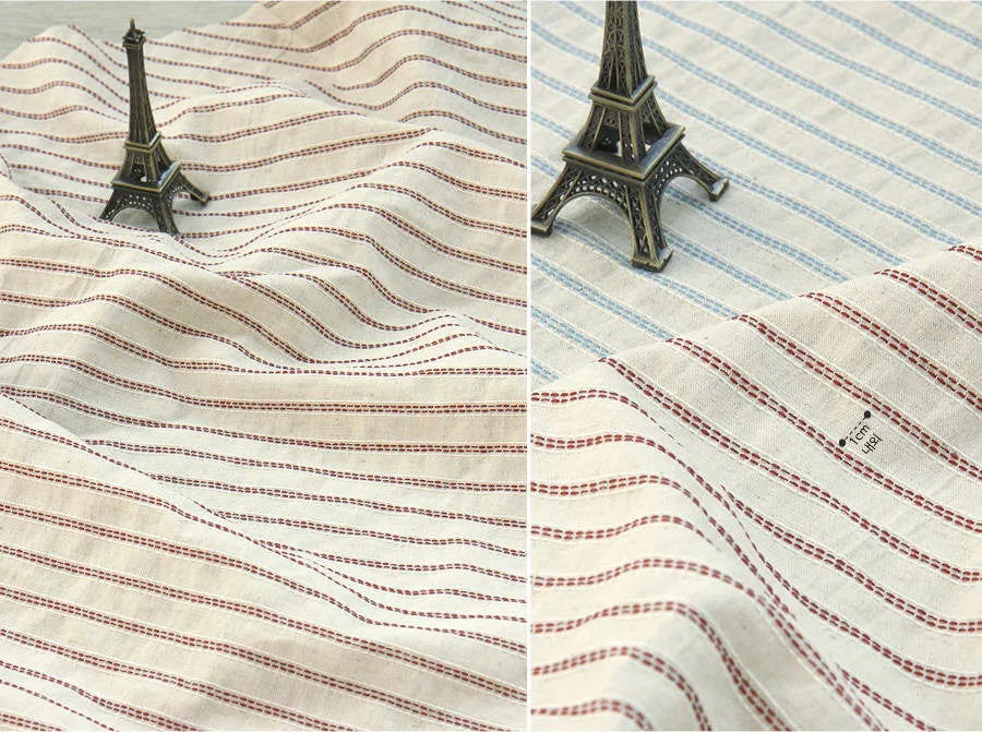 Cotton Linen Stitch Stripe - Red or Blue - By the Yard 45506
