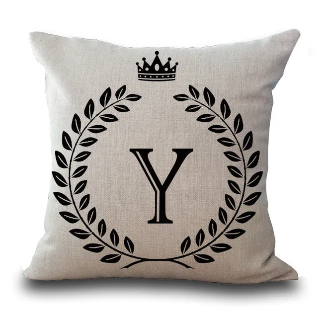 Crown Letter 43*43cm Cotton Linen Pillow Cushion Cover