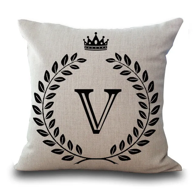 Crown Letter 43*43cm Cotton Linen Pillow Cushion Cover