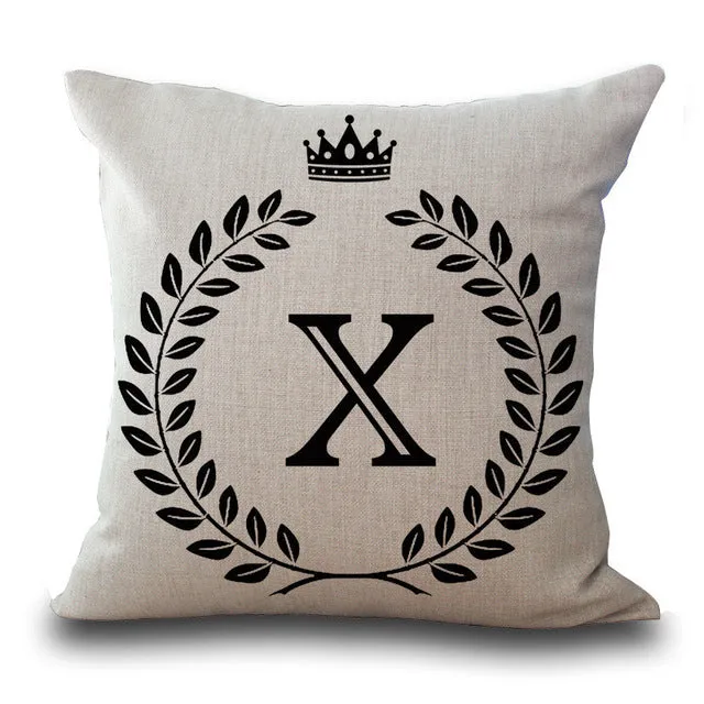 Crown Letter 43*43cm Cotton Linen Pillow Cushion Cover