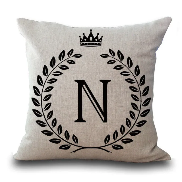 Crown Letter 43*43cm Cotton Linen Pillow Cushion Cover