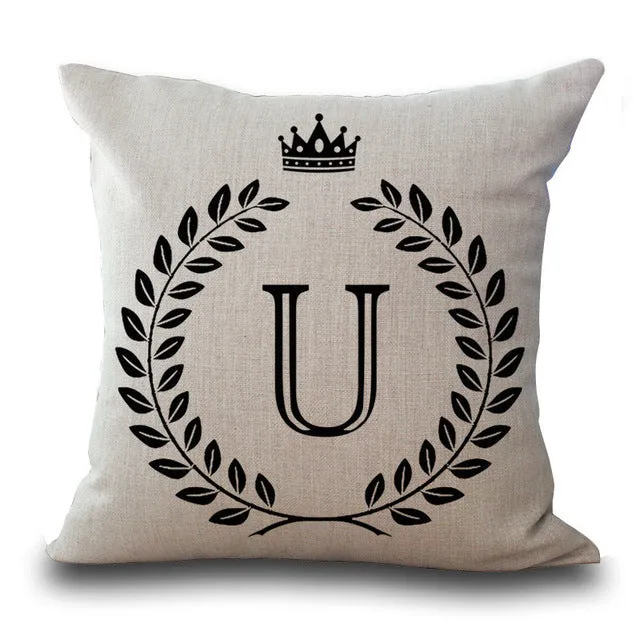 Crown Letter 43*43cm Cotton Linen Pillow Cushion Cover