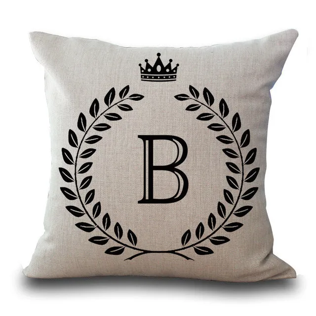 Crown Letter 43*43cm Cotton Linen Pillow Cushion Cover