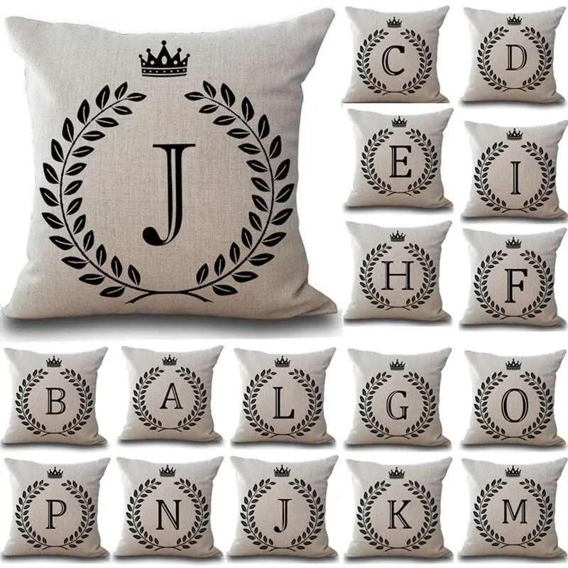 Crown Letter 43*43cm Cotton Linen Pillow Cushion Cover