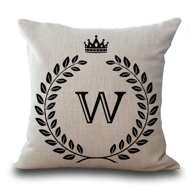 Crown Letter 43*43cm Cotton Linen Pillow Cushion Cover