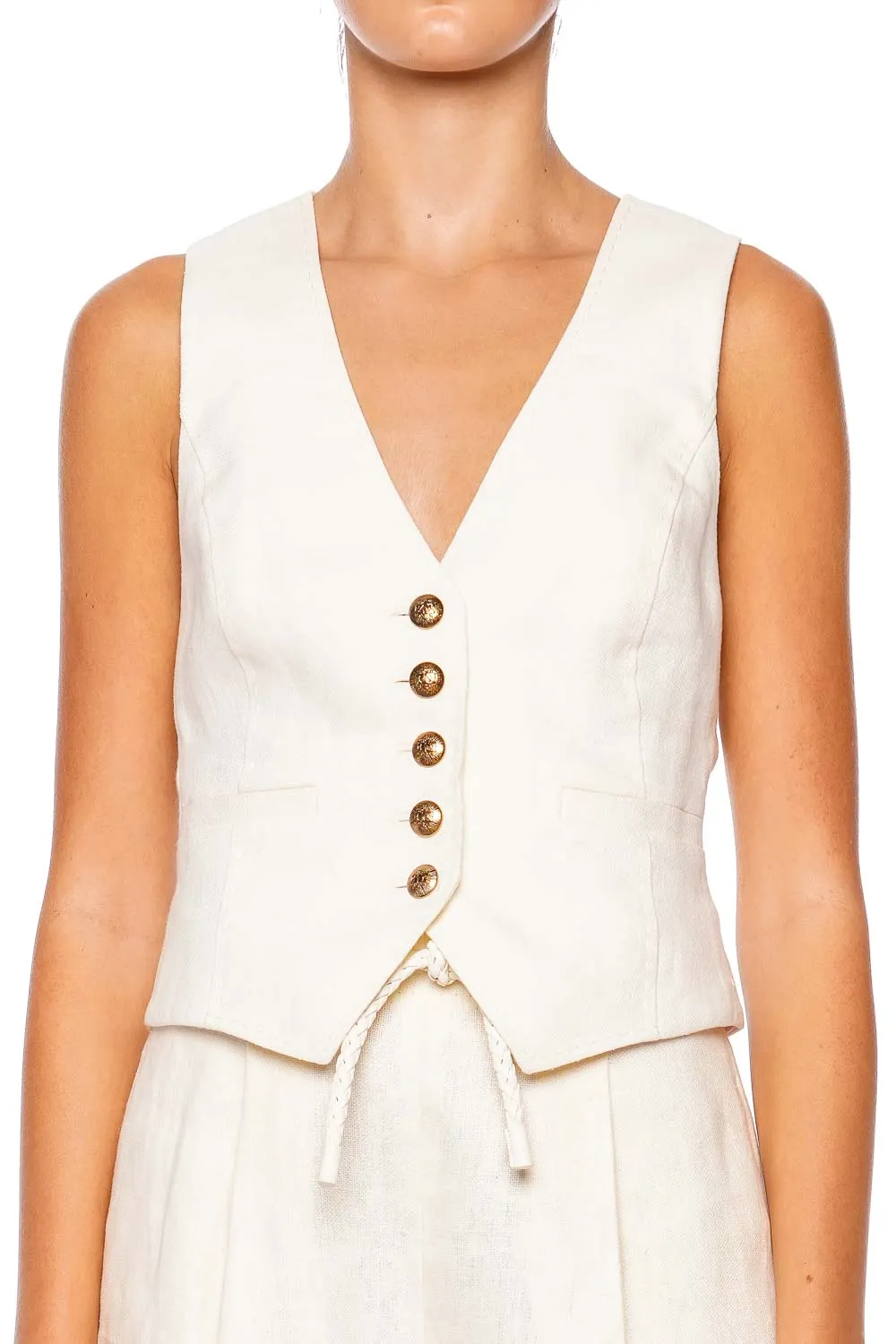 Crush Cream Linen Waistcoat