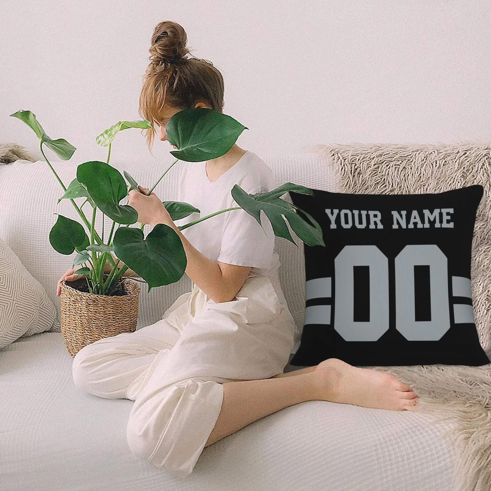 Custom Black Las Vegas Raiders Decorative Throw Pillow Case - Print Personalized Football Team Fans Name & Number Birthday Gift