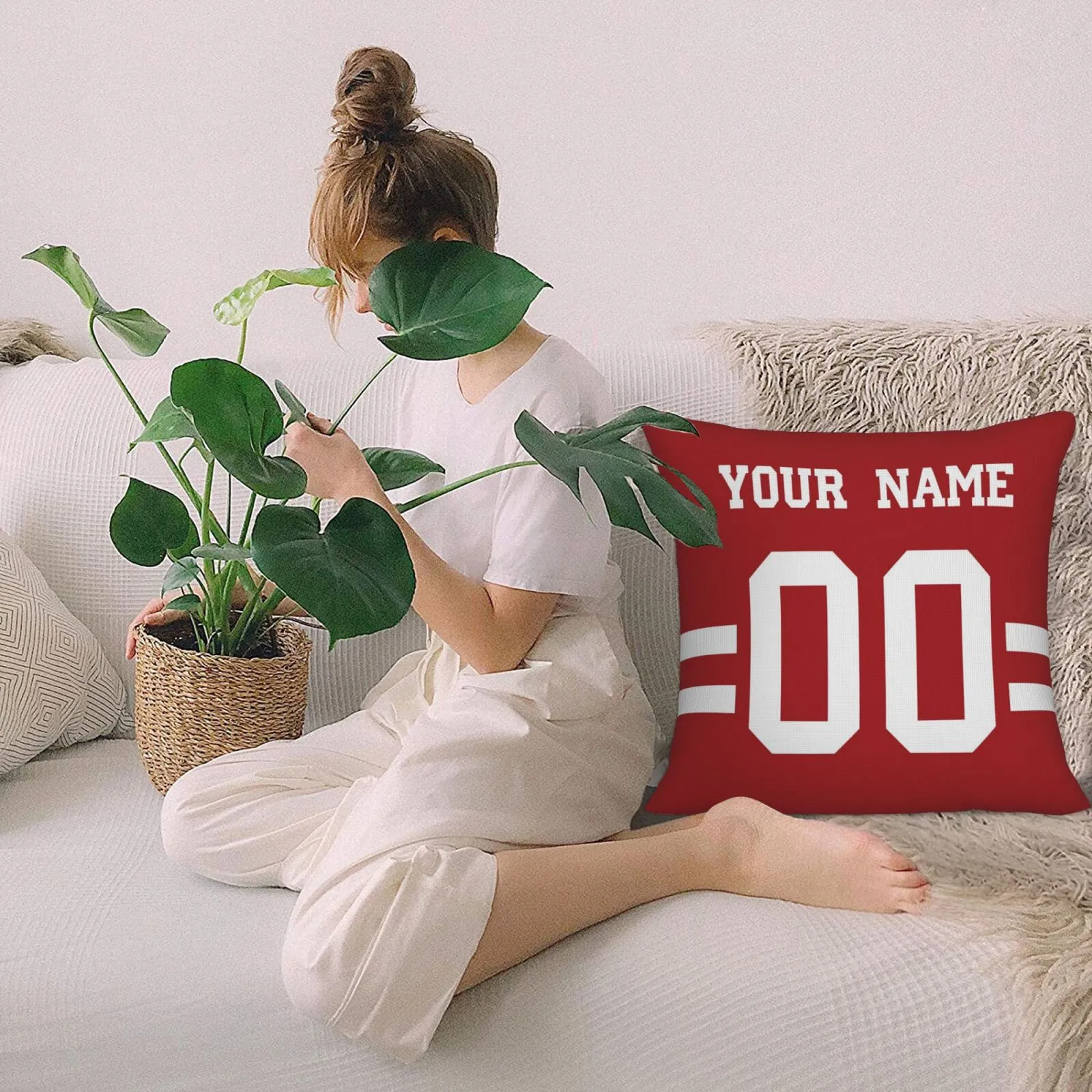 Custom Football Game San Francisco 49ers Decorative Throw Pillow Case Print Personalized Football Style Fans Name & Number Birthday Gift Red
