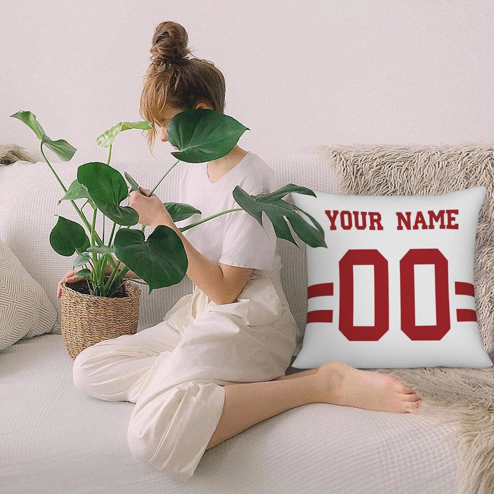 Custom Football Game San Francisco 49ers Decorative Throw Pillow Case Print Personalized Football Style Fans Name & Number Birthday Gift White
