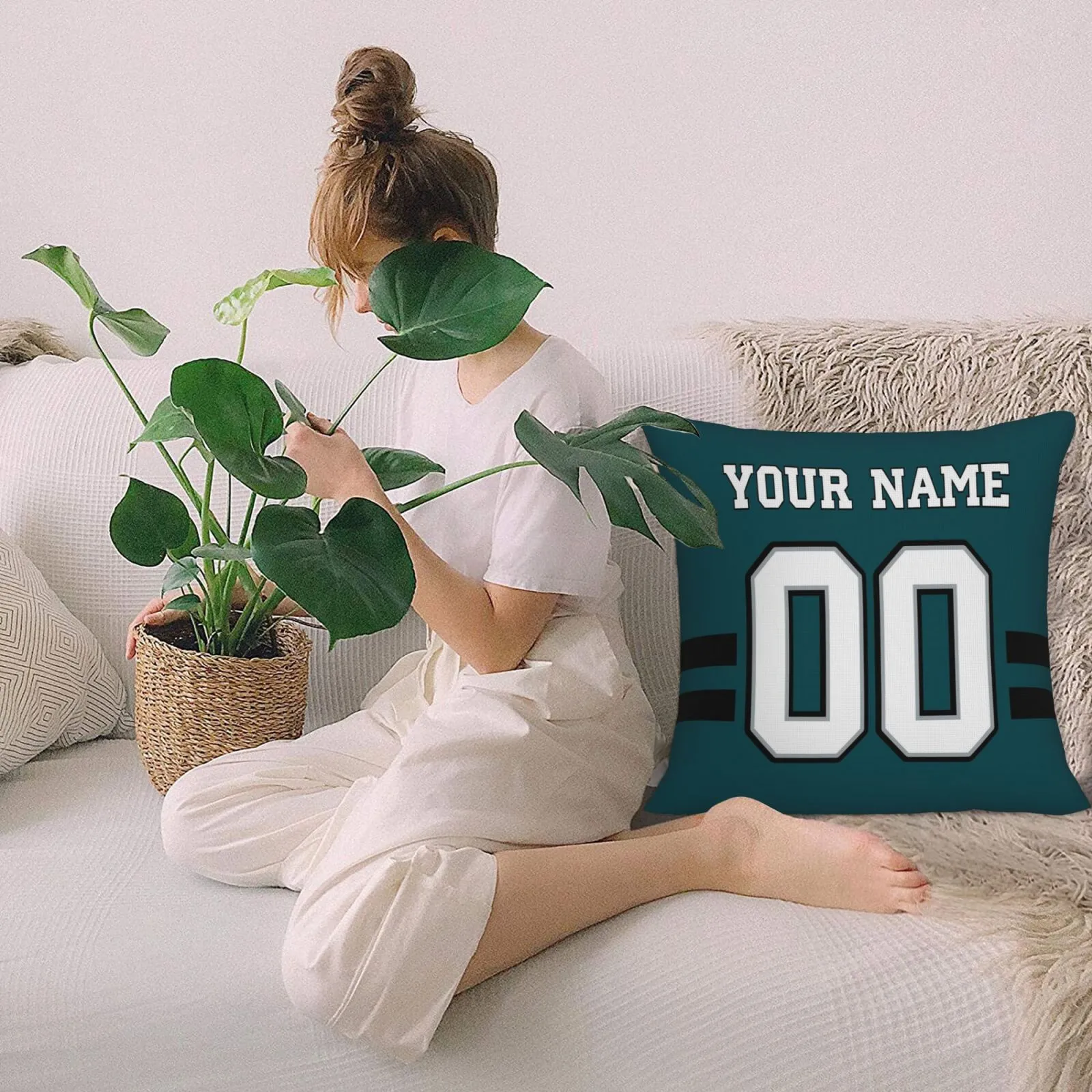 Custom Green Philadelphia Eagles Decorative Throw Pillow Case - Print Personalized Football Team Fans Name & Number Birthday Gift