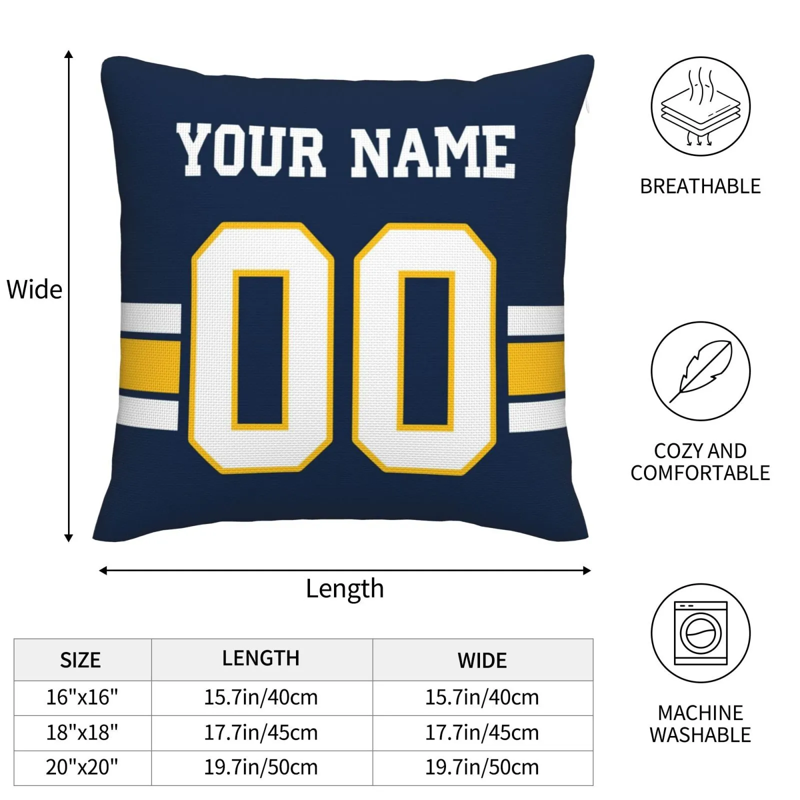Customized Los Angeles Chargers Football Team Decorative Throw Pillow Case Print Personalized Football Style Fans Letters & Number Navy Pillowcase Birthday Gift