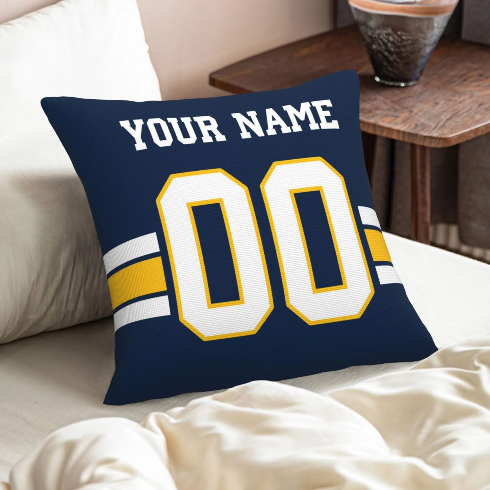 Customized Los Angeles Chargers Football Team Decorative Throw Pillow Case Print Personalized Football Style Fans Letters & Number Navy Pillowcase Birthday Gift