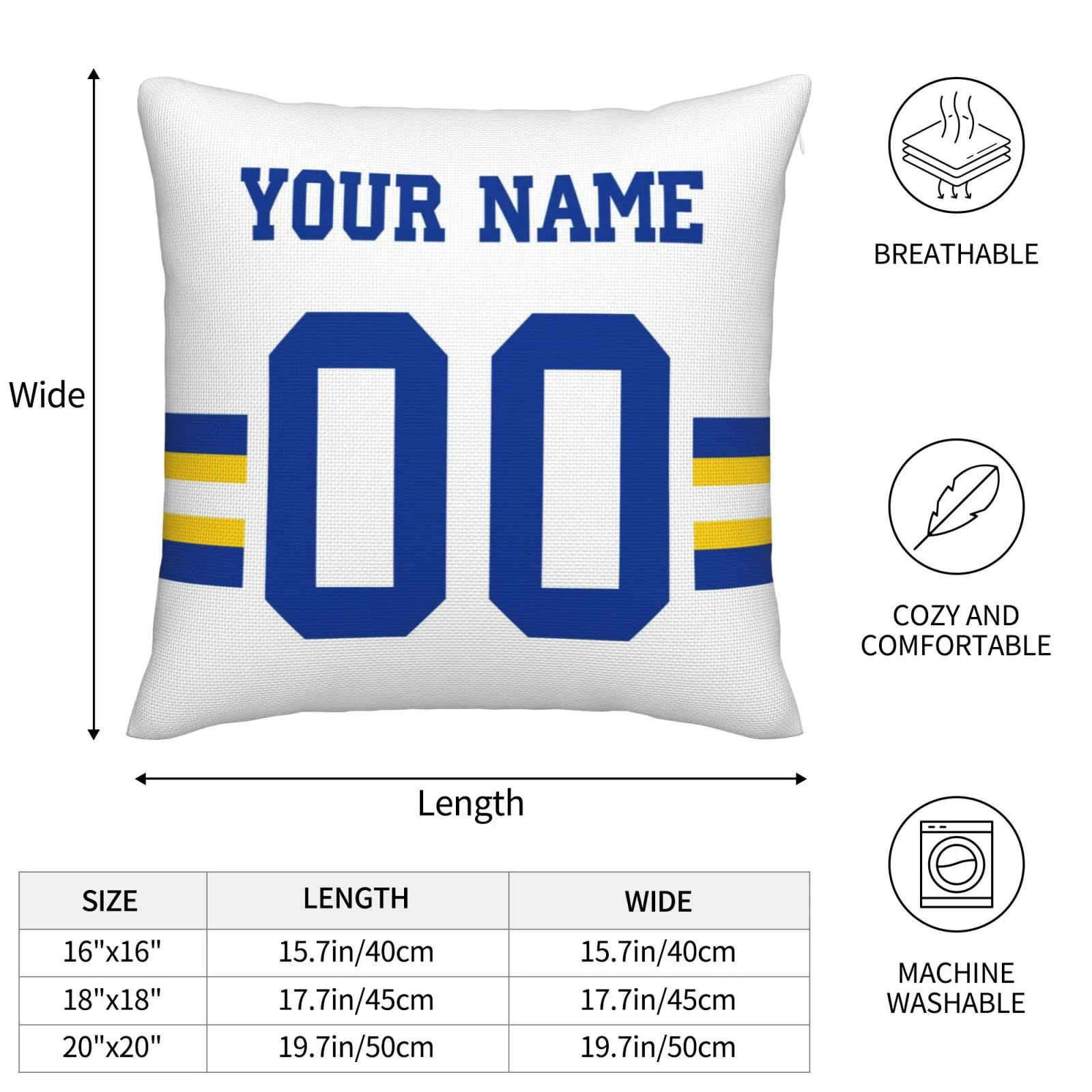 Customized Los Angeles Rams Football Team Decorative Throw Pillow Case Print Personalized Football Style Fans Letters & Number White Pillowcase Birthday Gift