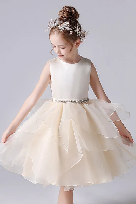 Cute A Line Sleeveless Short Flower Girl Dresses With Beading Waist