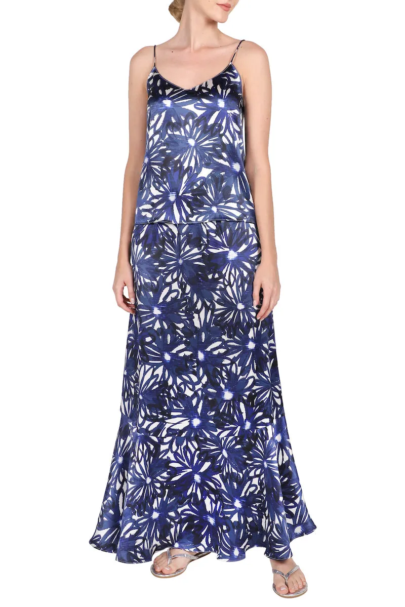 Daisy Print Silk Satin Skirt