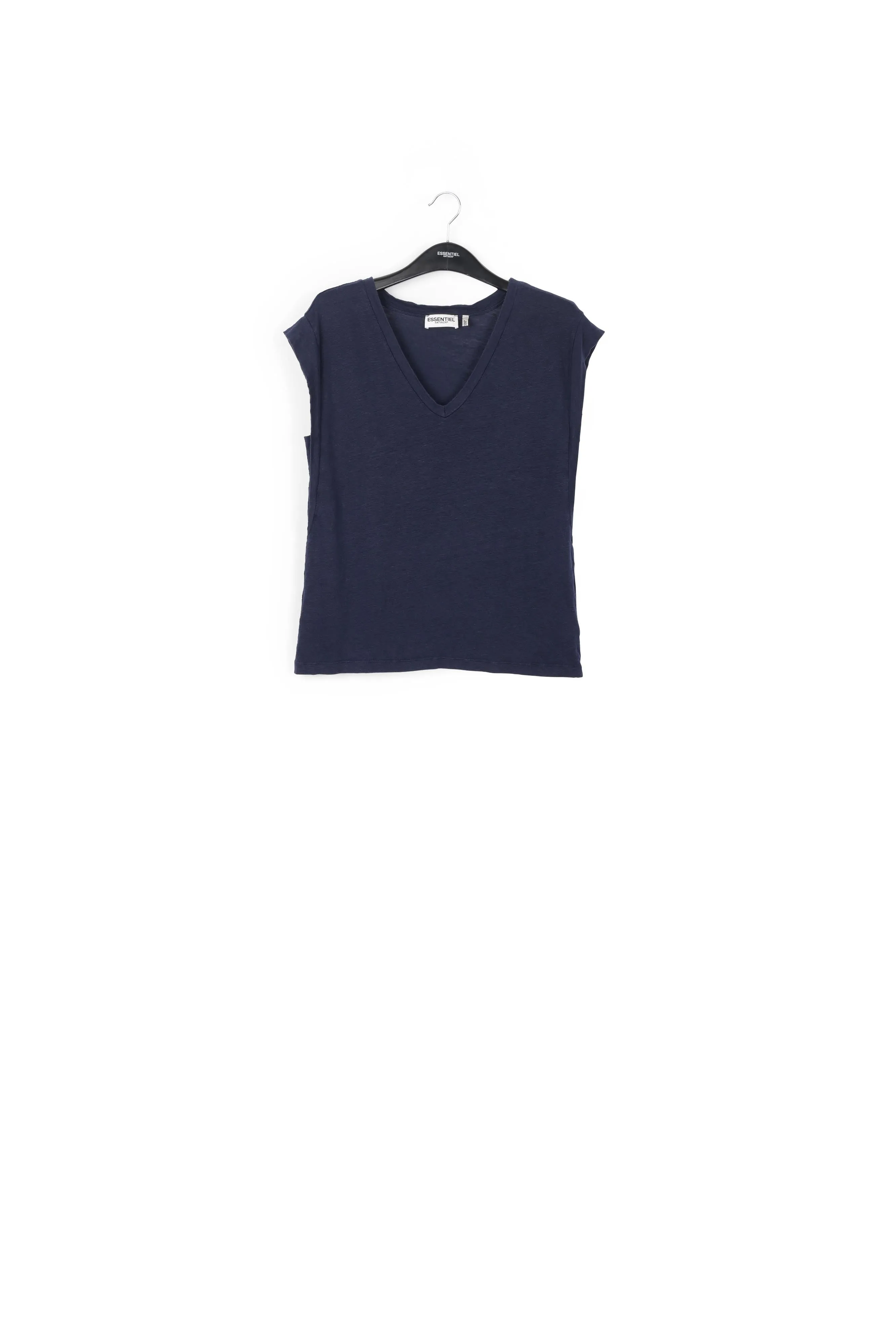 Dark blue linen V-neck T-Shirt