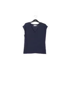 Dark blue linen V-neck T-Shirt