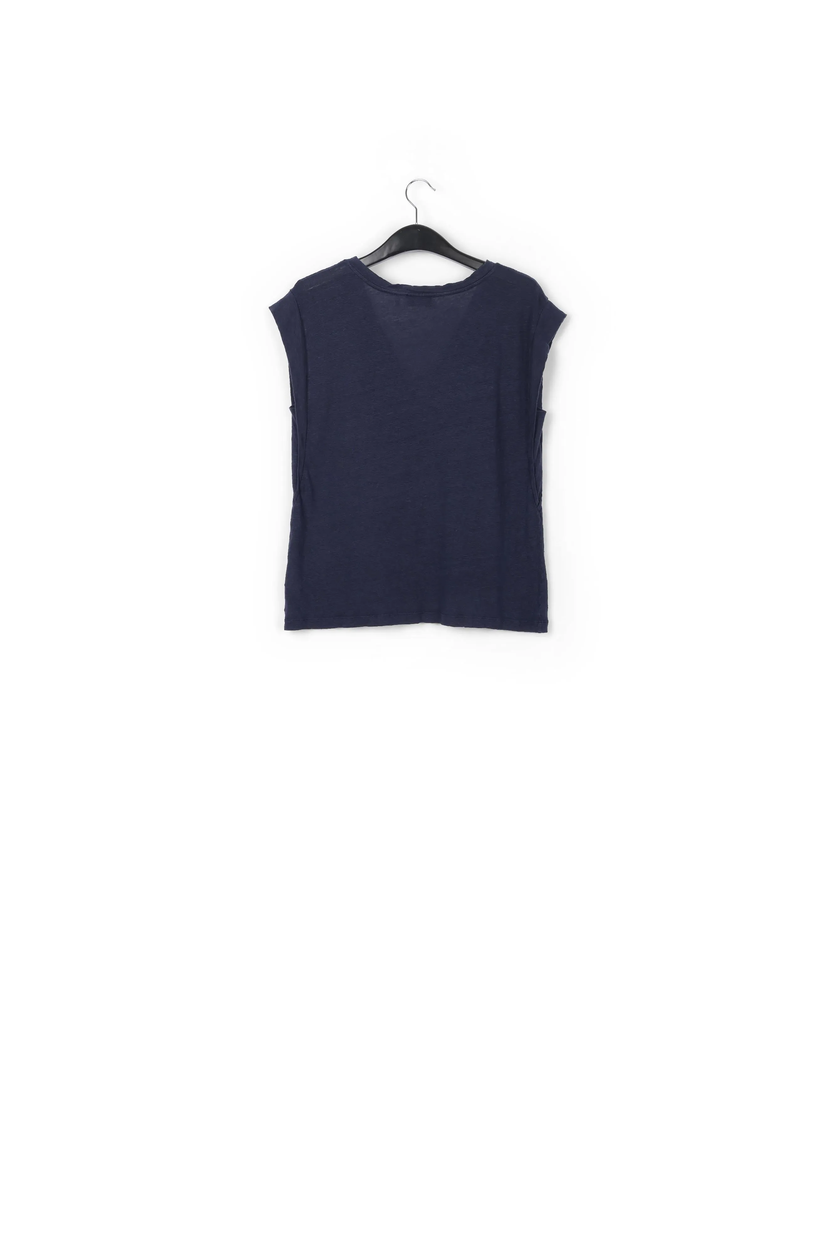 Dark blue linen V-neck T-Shirt