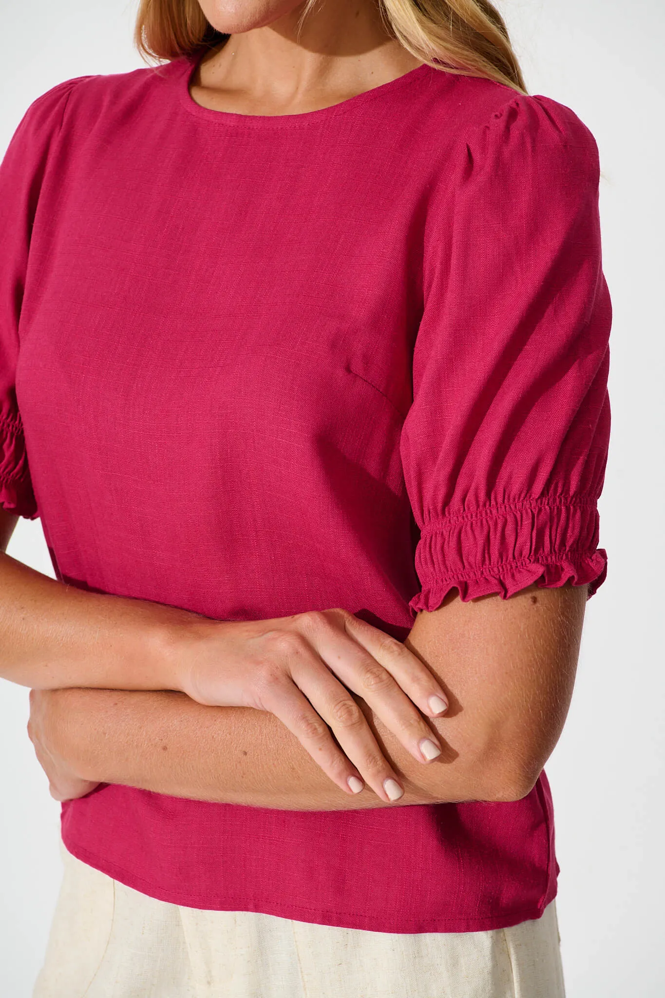 Deep Rose Cotton Linen Blend Melanie Top