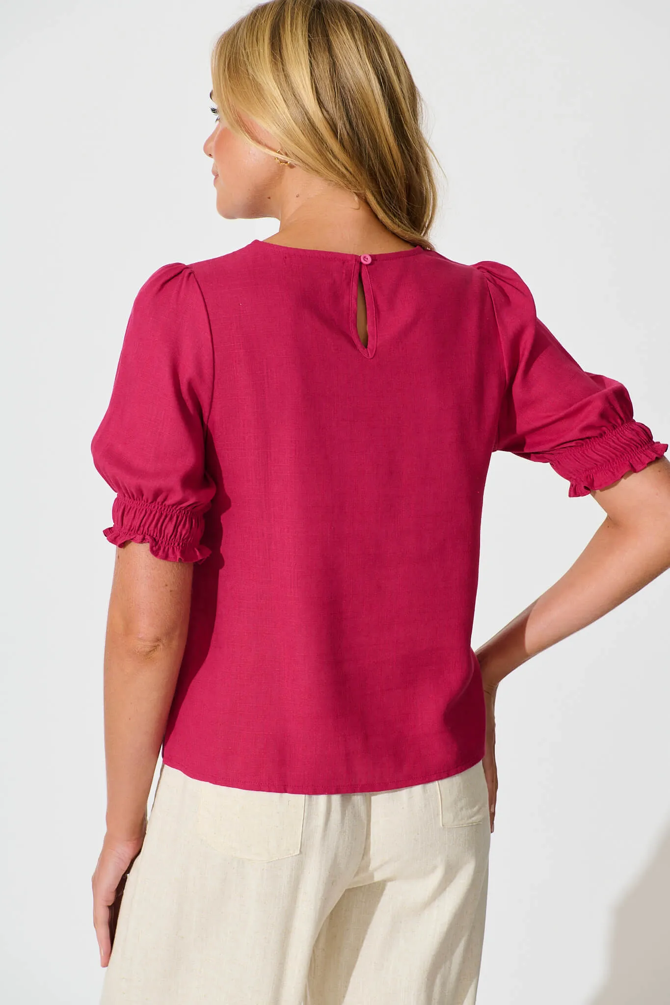 Deep Rose Cotton Linen Blend Melanie Top